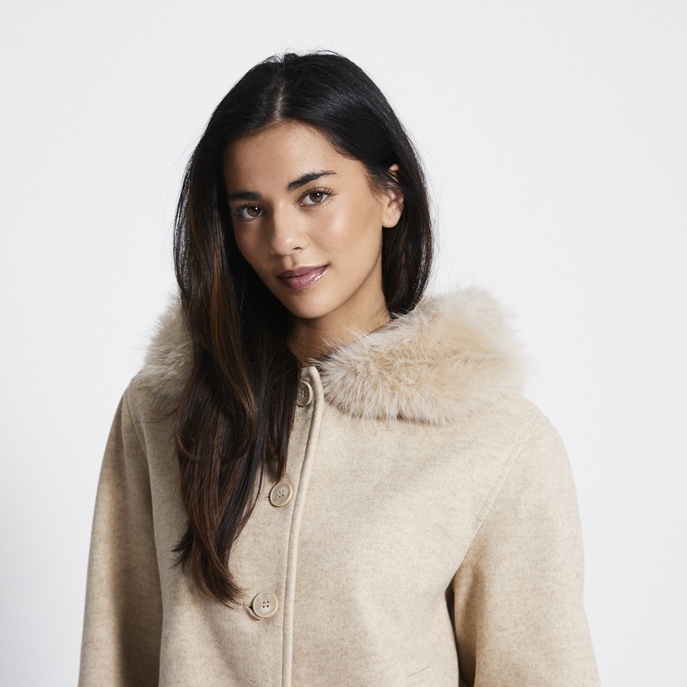 Faux fur collar jacket "Lovalie" Light Beige